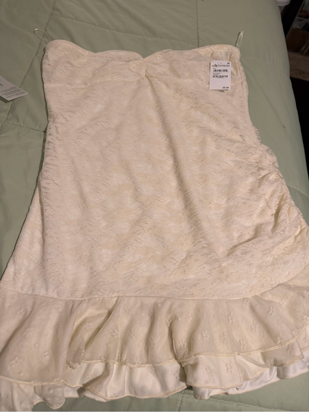 Nordstrom Cream Strapless Lace Ruffle-Hem Dress